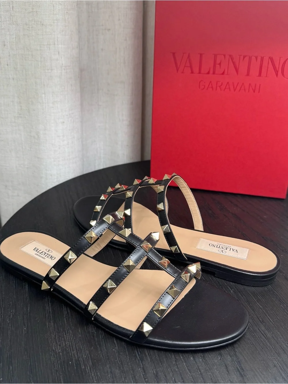 Valentino Garavani Rockstud Caged Slide Sandals Black 37.5
